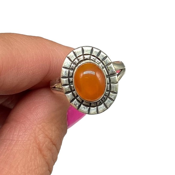 Jewelry - Carnelian Ring Size 9 Solid Sterling Silver 925 Orange Oval Natural Stone Boho